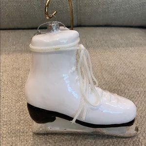 White Glass Ice Skate with Lace Bow Tie Christmas Ornament